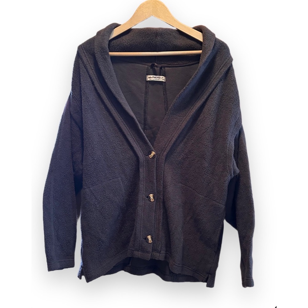We The Free Free People Oversized Fleece Cardigan Gray Shawl Collar Small